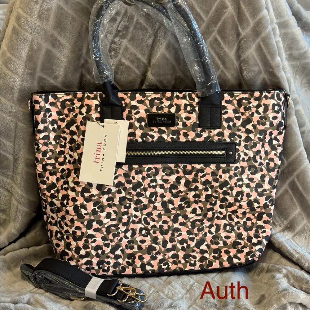 Trina Turk Pink and Black Animal Print Tote